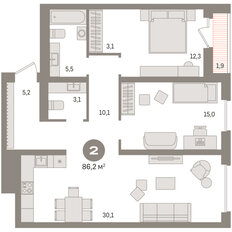 Квартира 86,2 м², 2-комнатная - изображение 4