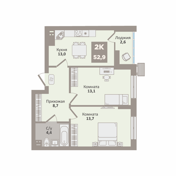 45,9 м², 2-комнатная квартира 4 700 000 ₽ - изображение 78