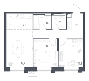 Квартира 57,9 м², 2-комнатная - изображение 1