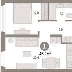 Квартира 46,2 м², 1-комнатная - изображение 3