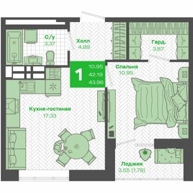 Квартира 42,2 м², 1-комнатная - изображение 1