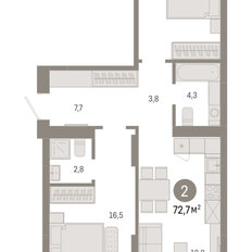 Квартира 72,7 м², 2-комнатная - изображение 3
