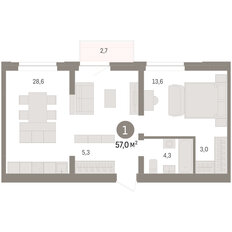 Квартира 57 м², 1-комнатная - изображение 3