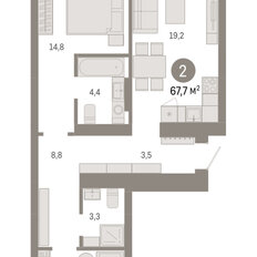 Квартира 67,7 м², 2-комнатная - изображение 3