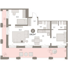 Квартира 106,5 м², 2-комнатная - изображение 3