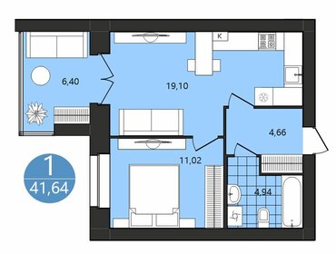 Квартира 41,6 м², 1-комнатная - изображение 1