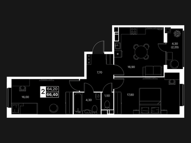 Квартира 66,4 м², 2-комнатная - изображение 1