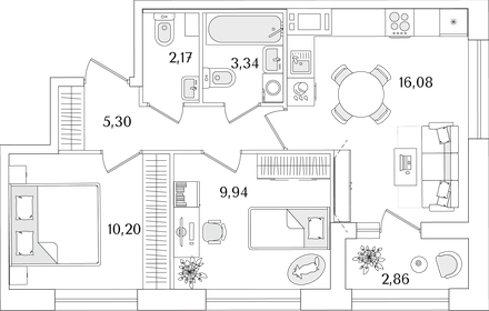 Квартира 48,5 м², 2-комнатная - изображение 1