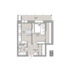 Квартира 51,6 м², 1-комнатные - изображение 1