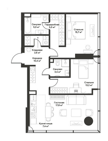 59,9 м², 2-комнатная квартира 83 237 040 ₽ - изображение 40