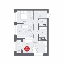 Квартира 58,4 м², 2-комнатная - изображение 1