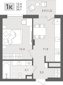 Квартира 34,1 м², 1-комнатная - изображение 1