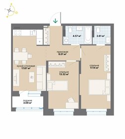 Квартира 66,8 м², 2-комнатная - изображение 1
