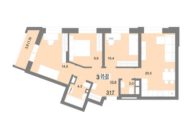 Квартира 73,4 м², 3-комнатная - изображение 1