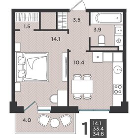 Квартира 34,6 м², 1-комнатная - изображение 1
