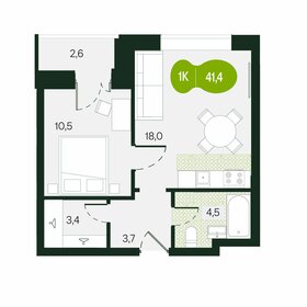 Квартира 41,4 м², 1-комнатная - изображение 1
