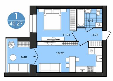 Квартира 40,3 м², 1-комнатная - изображение 1