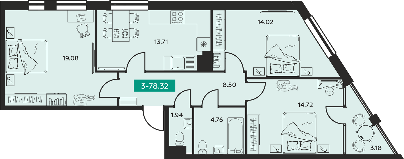 67 м², 3-комнатная квартира 11 990 000 ₽ - изображение 28