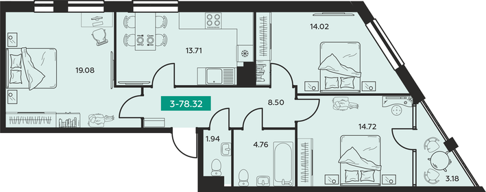 Квартира 78,3 м², 3-комнатная - изображение 1