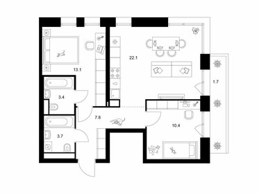 Квартира 62,2 м², 2-комнатная - изображение 1