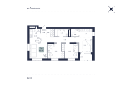 Квартира 82,2 м², 3-комнатная - изображение 1