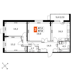 Квартира 87,6 м², 3-комнатная - изображение 2