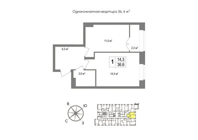 Квартира 36,6 м², 1-комнатная - изображение 1