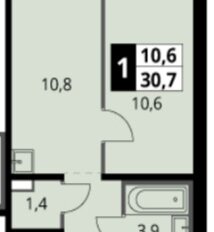 Квартира 30,7 м², 1-комнатная - изображение 3