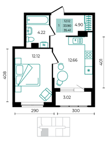 Квартира 35,4 м², 1-комнатная - изображение 1