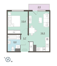 Квартира 35,8 м², 1-комнатная - изображение 2