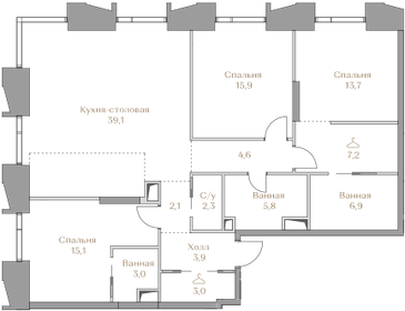 Квартира 122,6 м², 3-комнатная - изображение 1