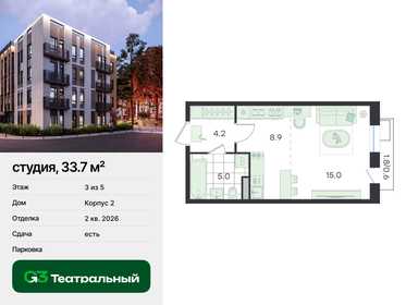 Квартира 33,7 м², студия - изображение 1