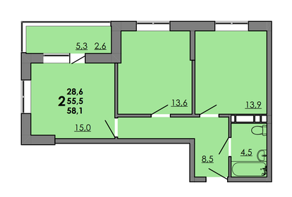 Квартира 58,1 м², 2-комнатная - изображение 1