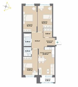 Квартира 96,5 м², 3-комнатная - изображение 1