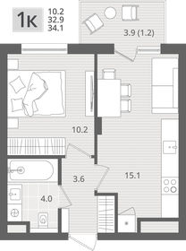 Квартира 34,1 м², 1-комнатная - изображение 1