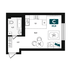 Квартира 30,8 м², студия - изображение 1