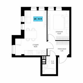 Квартира 38,2 м², 2-комнатные - изображение 1