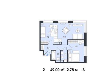 Квартира 49 м², 2-комнатная - изображение 1