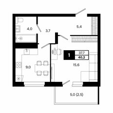 Квартира 40,2 м², 1-комнатная - изображение 3