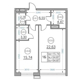 Квартира 55,2 м², 1-комнатная - изображение 1