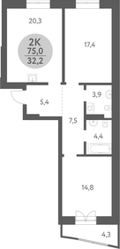 Квартира 72,9 м², 2-комнатная - изображение 1