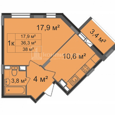 Квартира 38 м², 1-комнатная - изображение 3