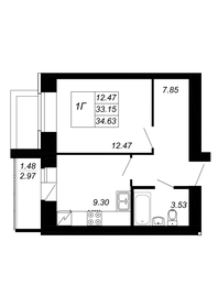 Квартира 34,6 м², 1-комнатная - изображение 1