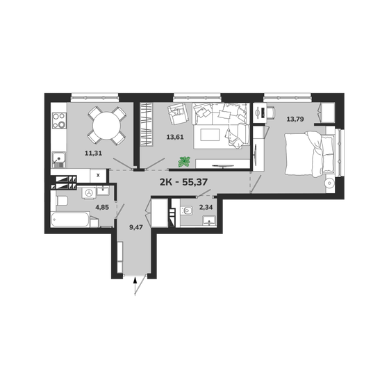 53,3 м², 2-комнатная квартира 9 400 000 ₽ - изображение 27
