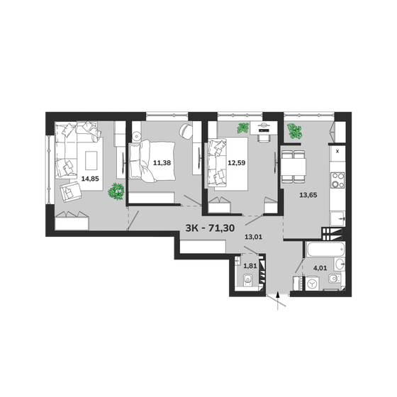 63,8 м², 3-комнатная квартира 10 700 000 ₽ - изображение 23