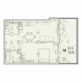 Квартира 61,8 м², 1-комнатная - изображение 1