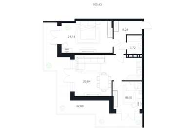 Квартира 105,4 м², 2-комнатная - изображение 1