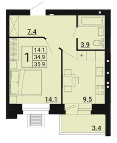 Квартира 35,9 м², 1-комнатная - изображение 1