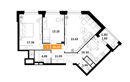 Квартира 80,9 м², 3-комнатная - изображение 1