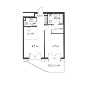 Квартира 53,5 м², 2-комнатная - изображение 1